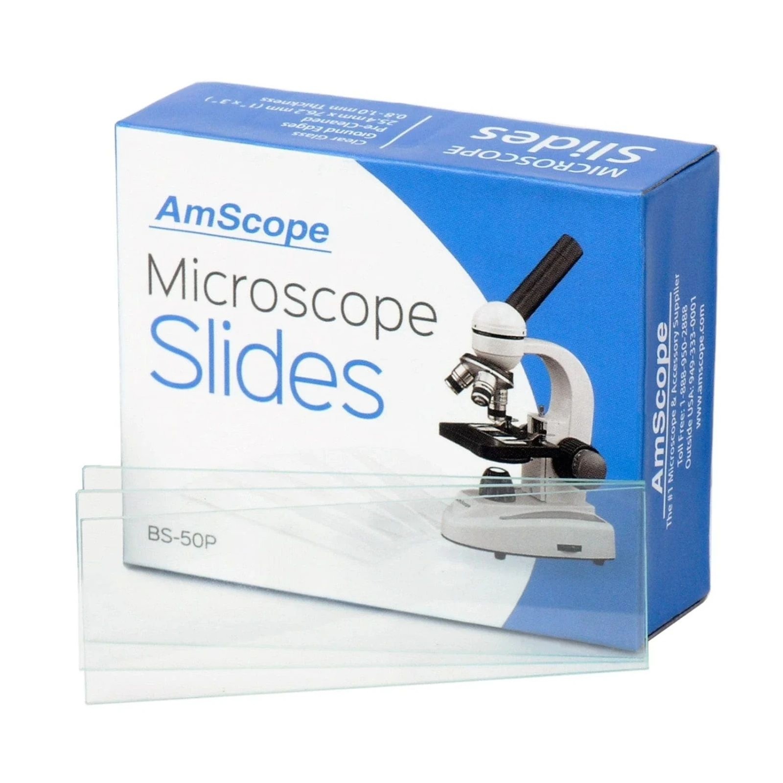 AmScope BS-50P 50 Pre-Cleaned Blank Microscope Slides with Ground Edges
