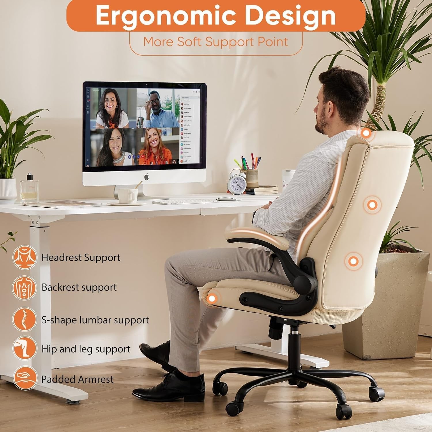 Ergonomic Office Chair Heavy Duty Task Desk Chair W/ Flip-up Arms PU Leather