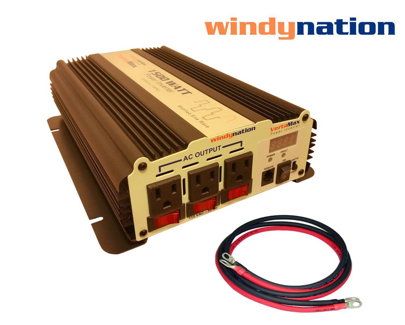 VertaMax 1500 Watt Power Inverter DC to AC Car, RV LED Display + Battery Cables