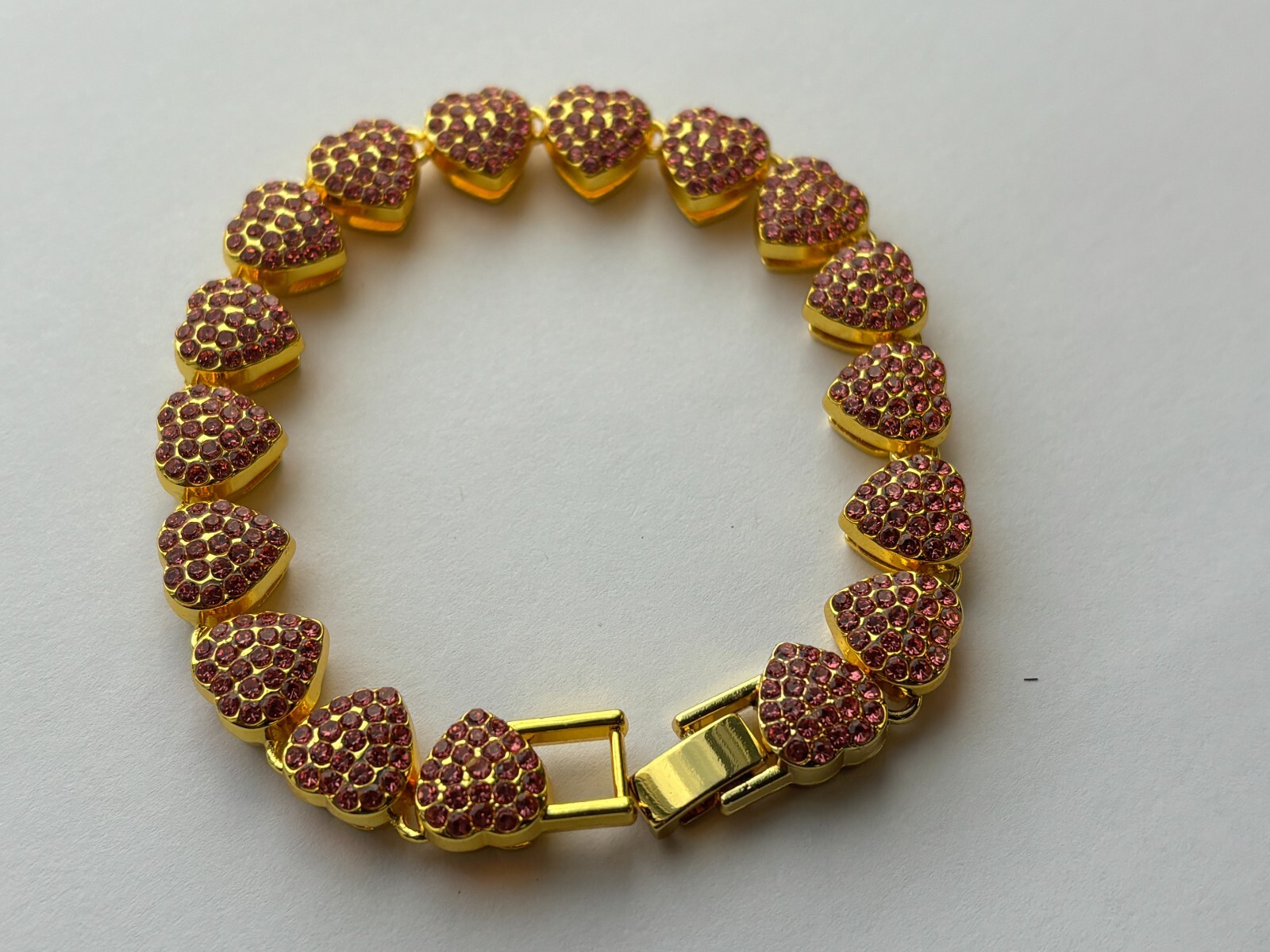 Fifth Avenue Strawberry Chain Yellow Gold Round Cut Red Rhinestone Bracelet 8 In