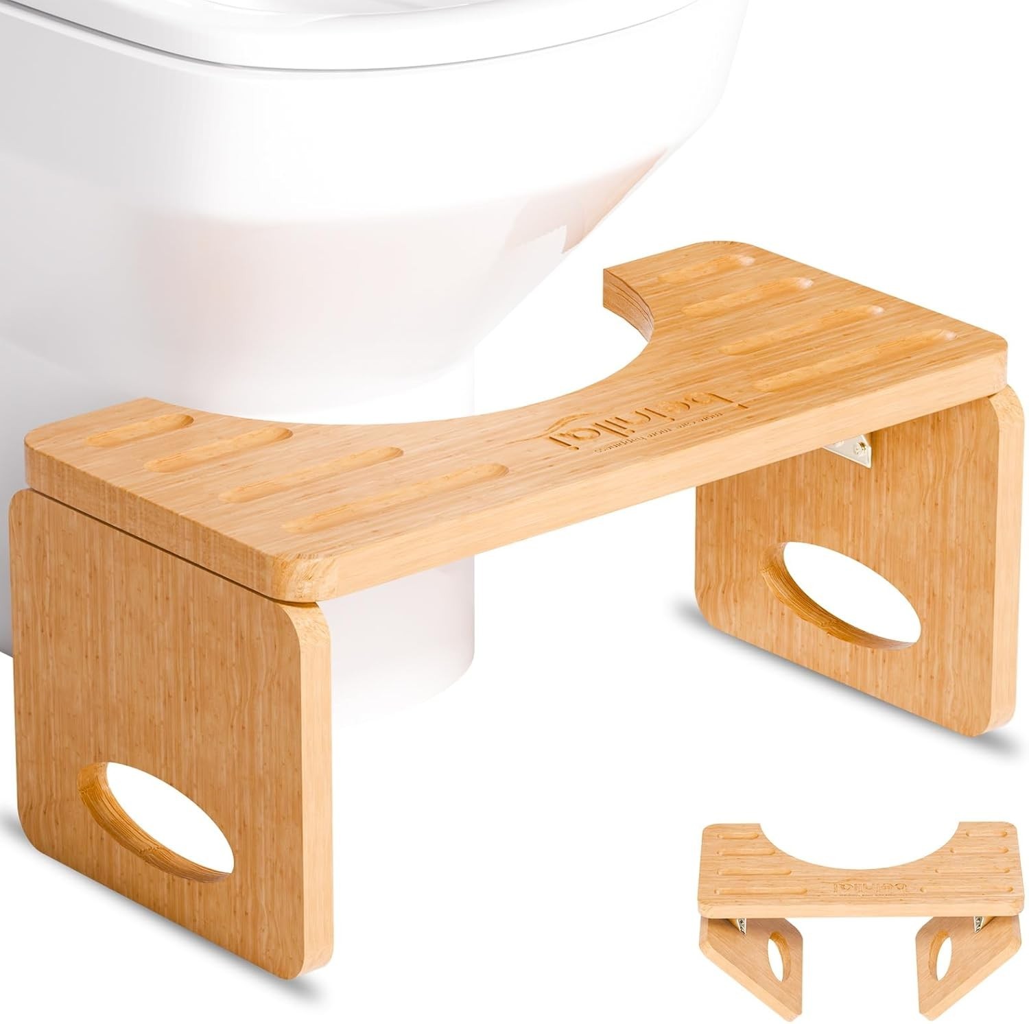 Foldable Toilet Stool,7 Inches Poop Stool Bathroom,Bamboo Toilet Stool Squat