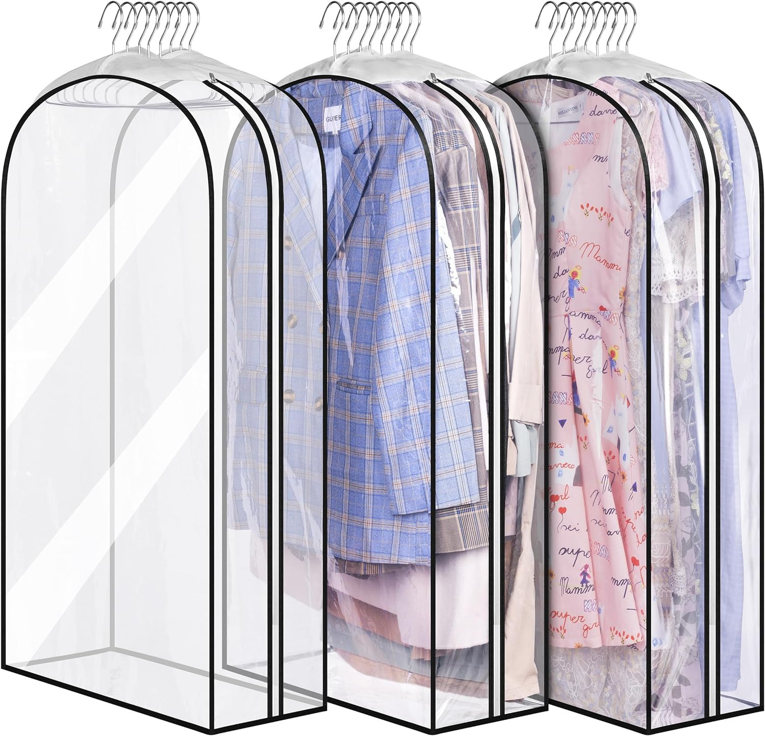 10" Gusseted All Clear Garment Bags for Hanging Clothes 3 Packs 40" Suit Bags fo