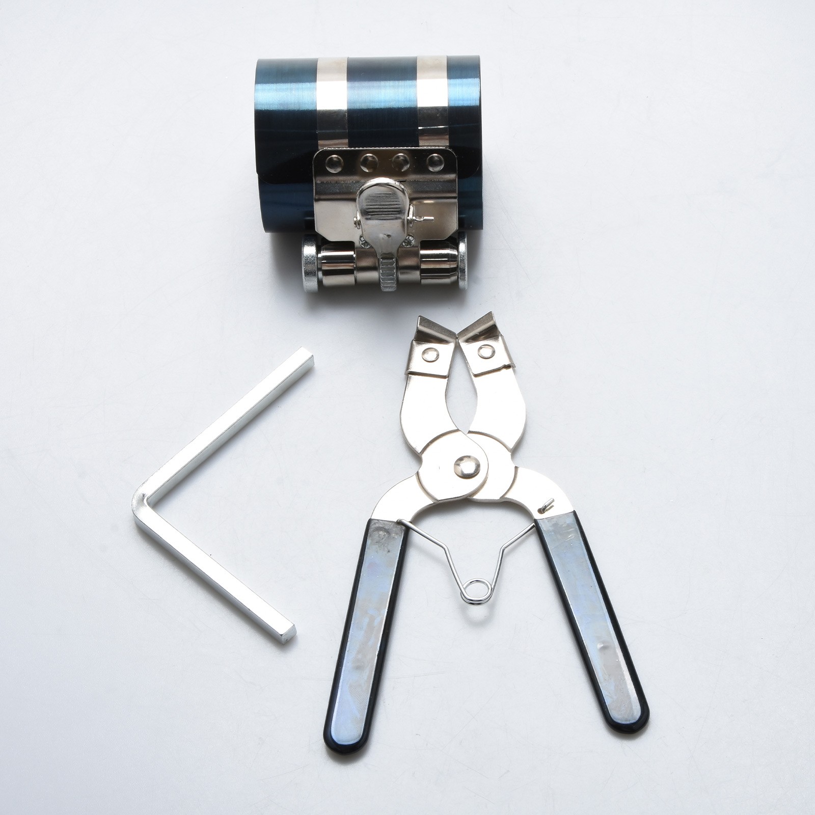 Compact Piston Ring Compressor Tool Set with Pliers & Wrench for Engine Overhaul