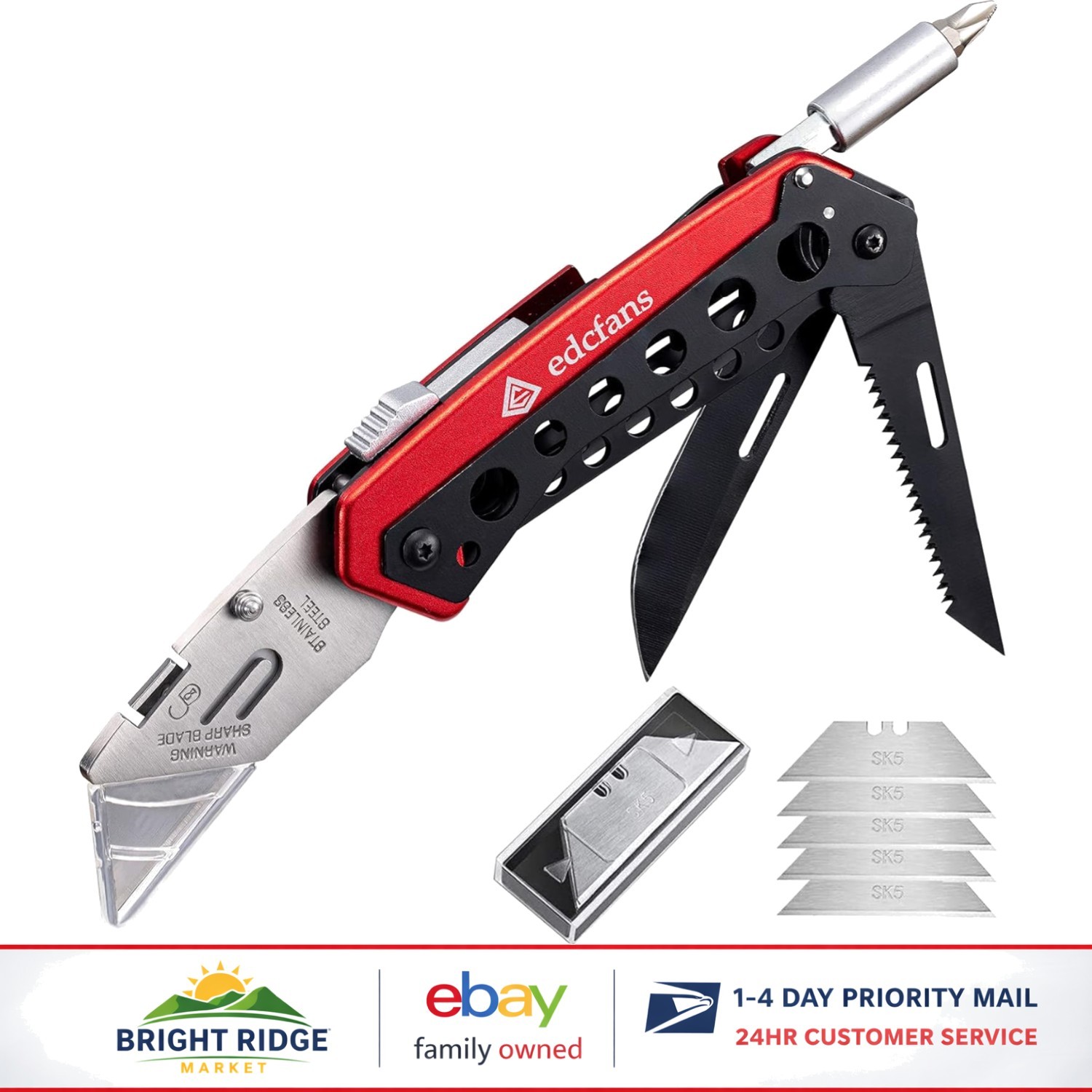 Heavy Duty Pocket Utility Knife with Saw, Lock Design and Replacement Blades