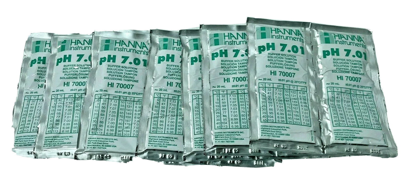 Lot of 14 ea Hanna Instruments pH 7.01 Buffer Solution Sachets HI70007 Lot of 14