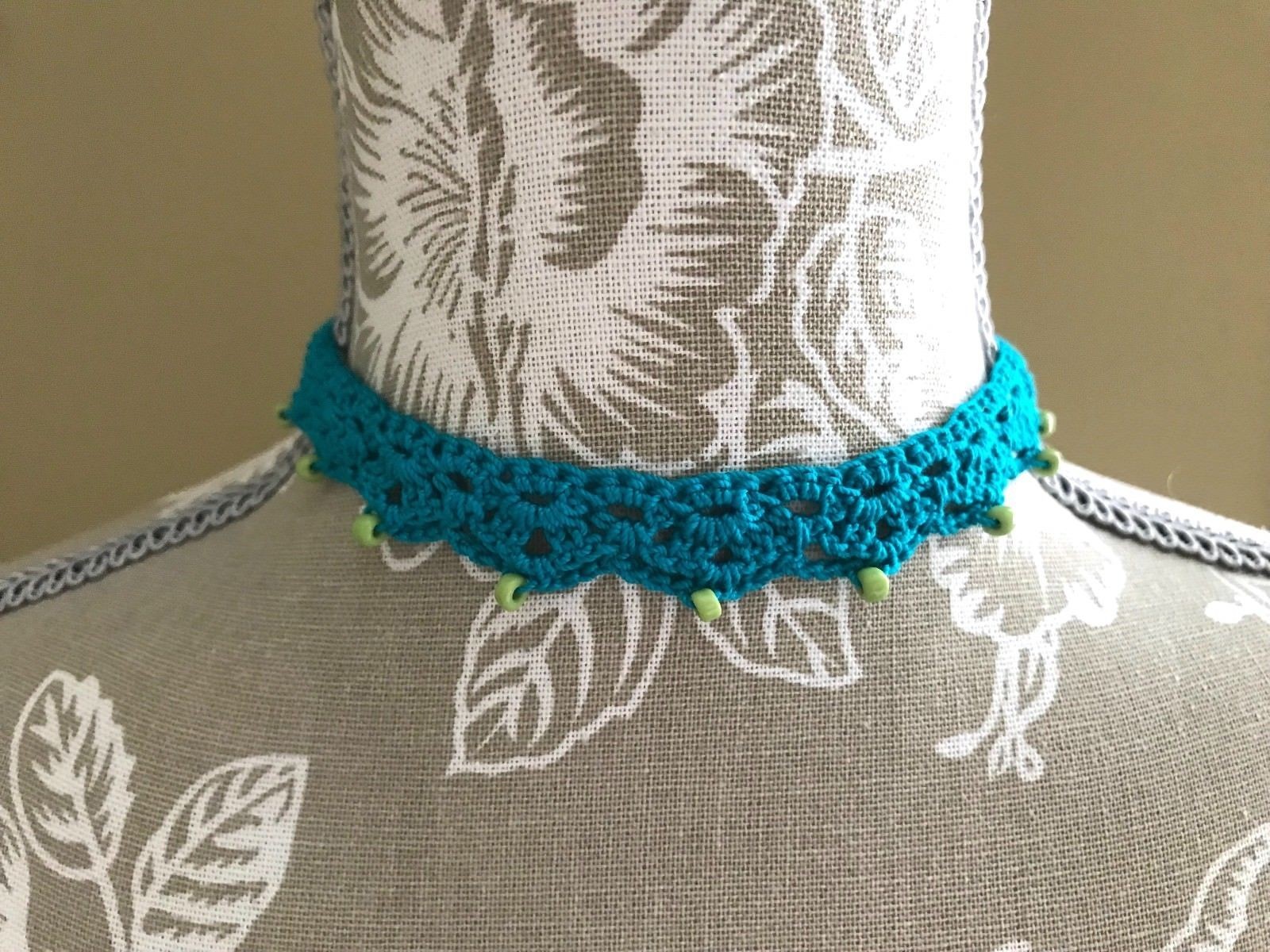 Girls Beaded Lace Choker Necklace 12" Teen Tween Handmade Crochet (27-8C3)
