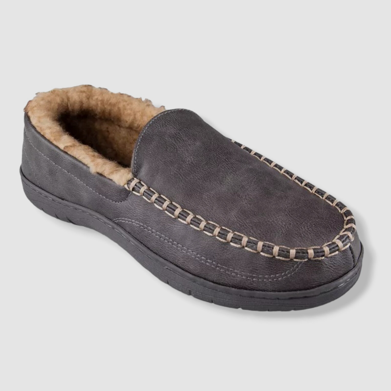 $53 Haggar Men's Gray Indoor/Outdoor Fleece-Lined Venetian Slipper Shoes 8-9/M
