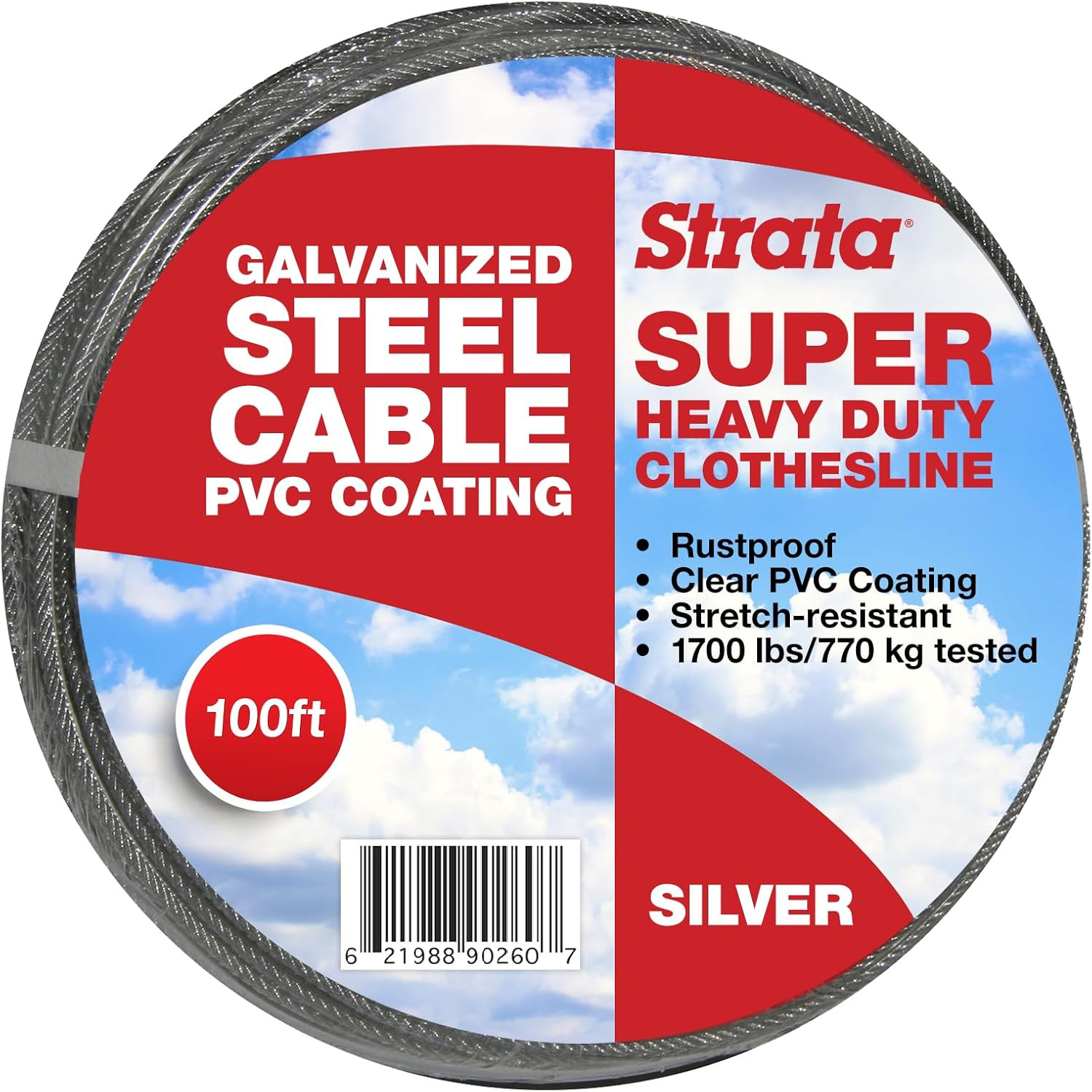 Heavy Duty 100ft Galvanized Steel Clothesline Wire with Silver PVC Coating