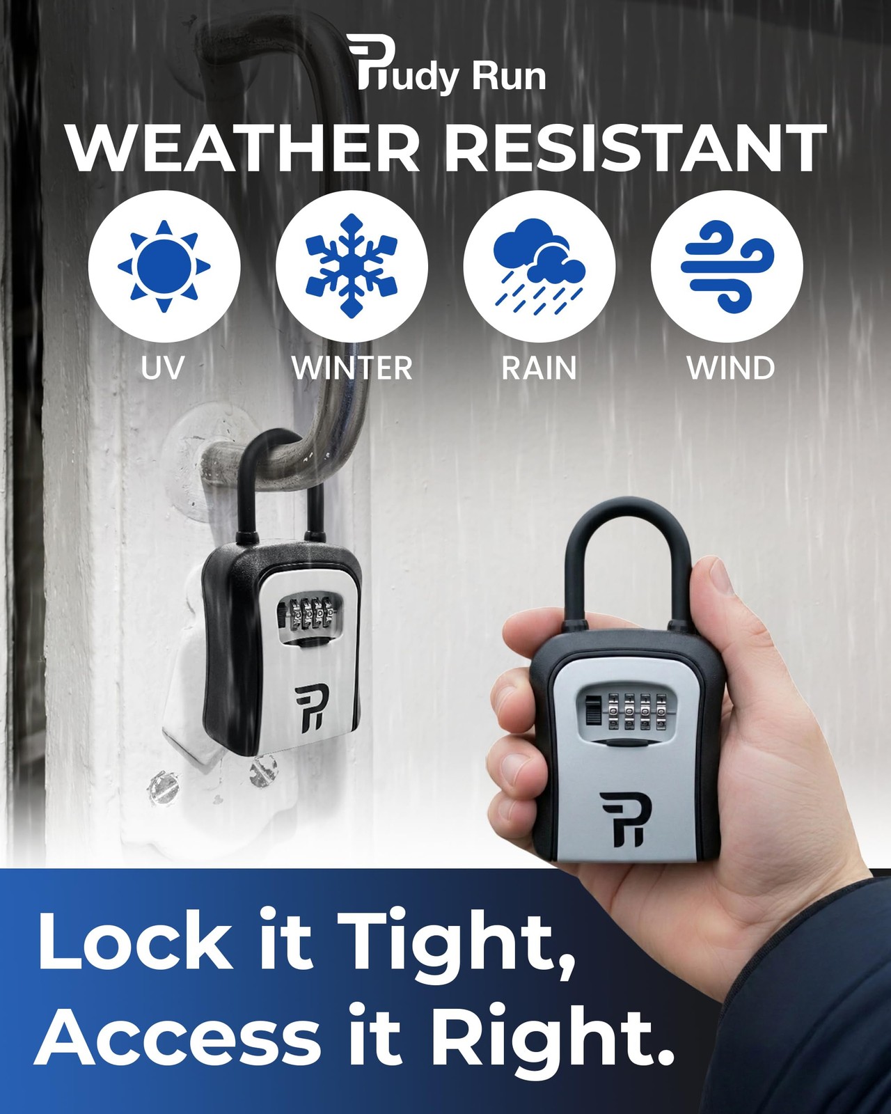 Rudy Run Key Lock Box for Outside – Large Large-Portable, Gray Portable