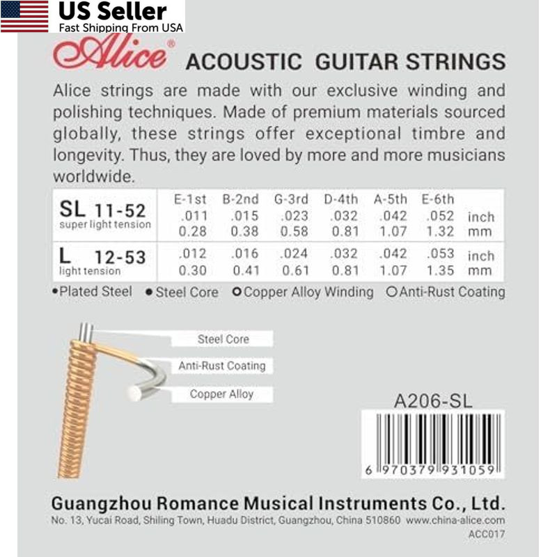 Alice Acoustic Guitar Strings Set - 6-String Phosphor Bronze(Bronze, Coating)