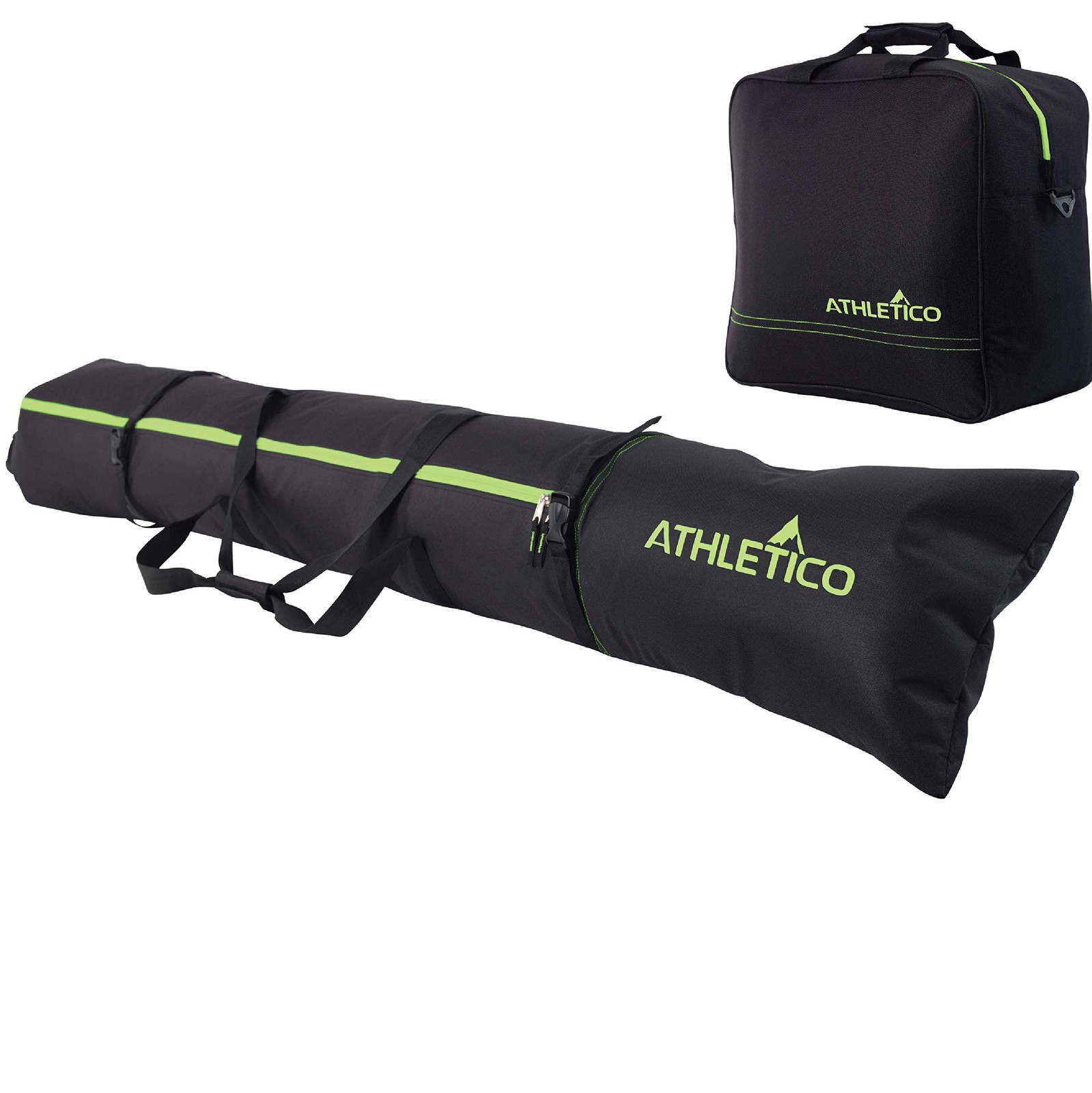 Athletico Padded Two-Piece Ski and Boot Large, Black with Green Trim (Padded)