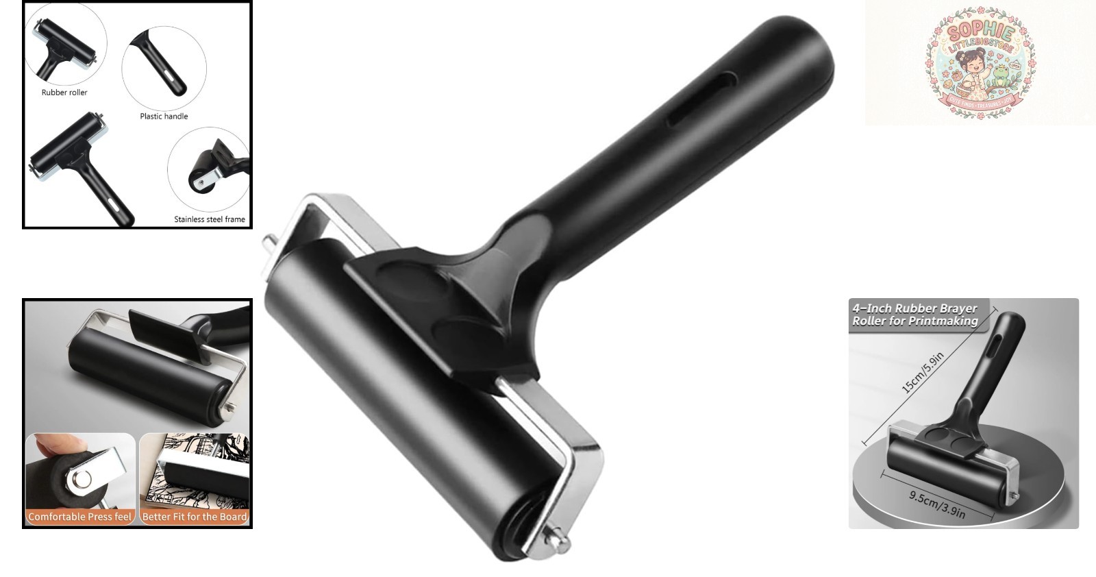Versatile 4-Inch Rubber Brayer Roller for Printmaking, Crafting & Stamping