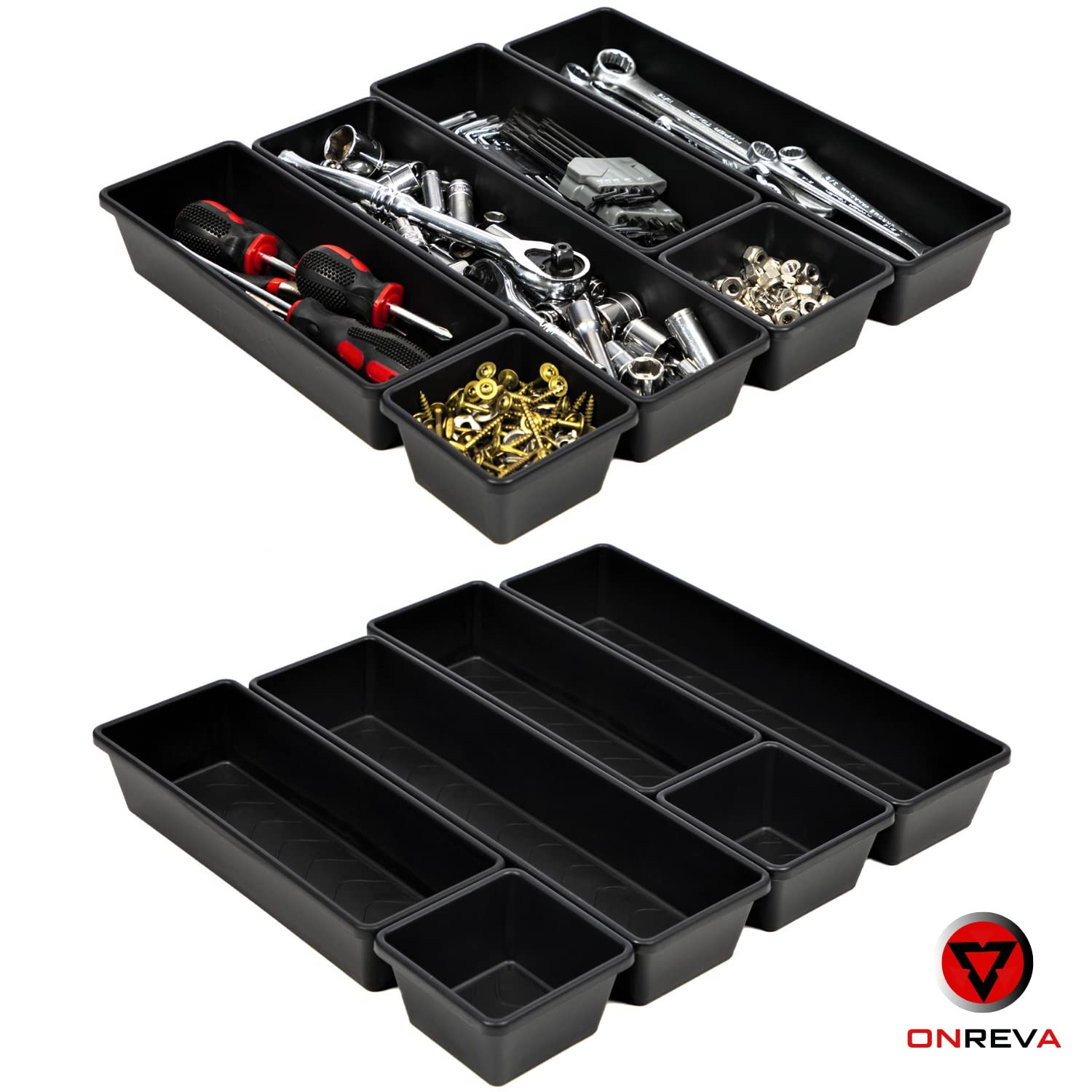 ONREVA Tool Box Organizer Tray Divider Set, Extra Large 6 PCS LARGE, Black