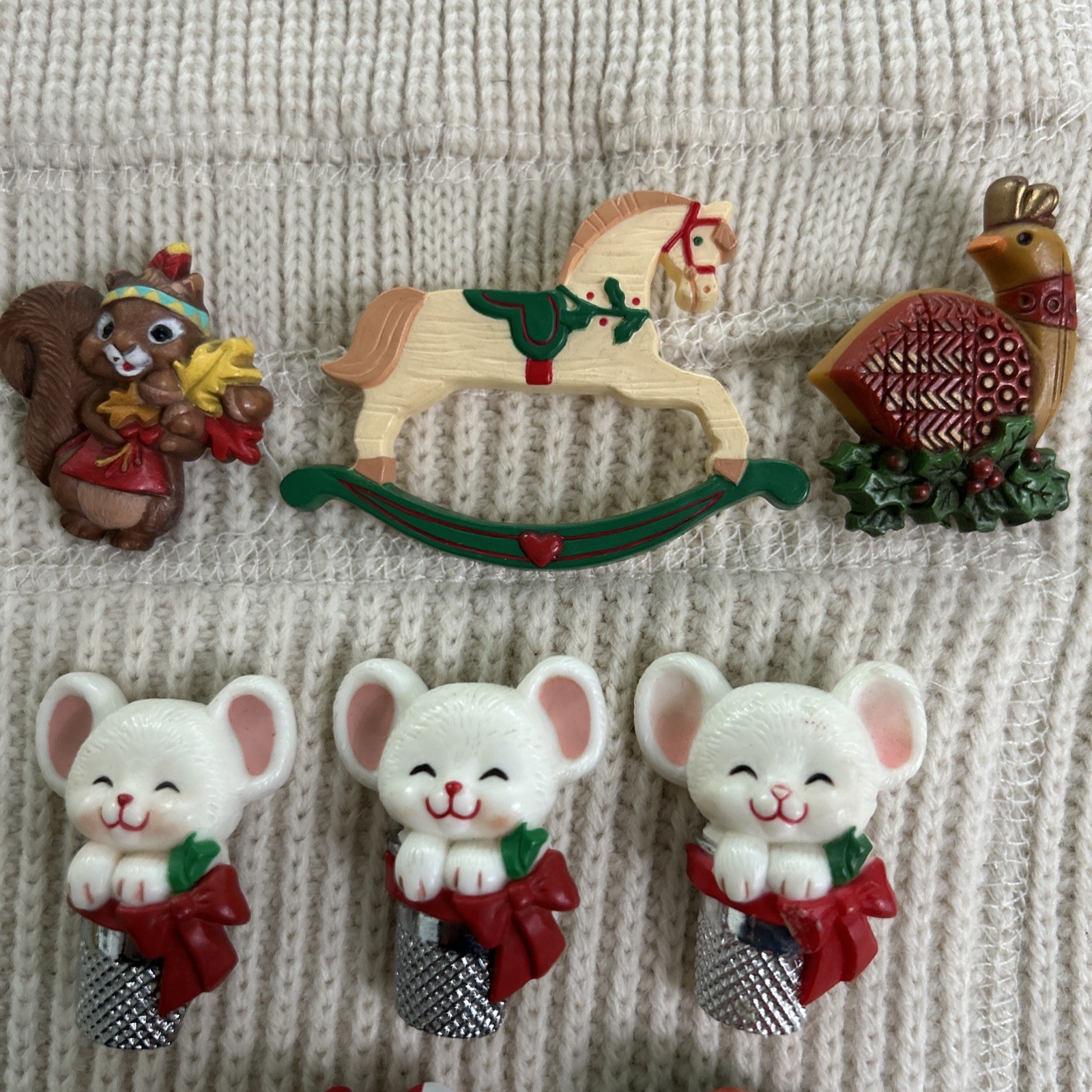 8 Vintage Hallmark Christmas Lapel Pins Brooches Pinbacks Rocking Horse Mice