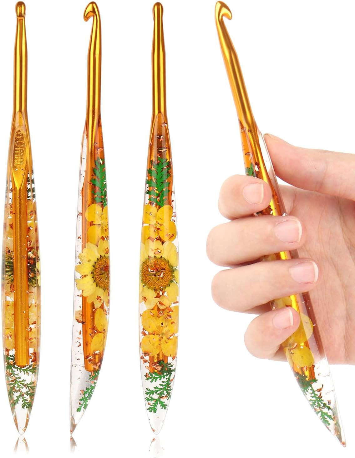 Coopay Crochet Hooks, 6Mm Ergonomic Crochet Hook with Floral Plastic Grips, Styl