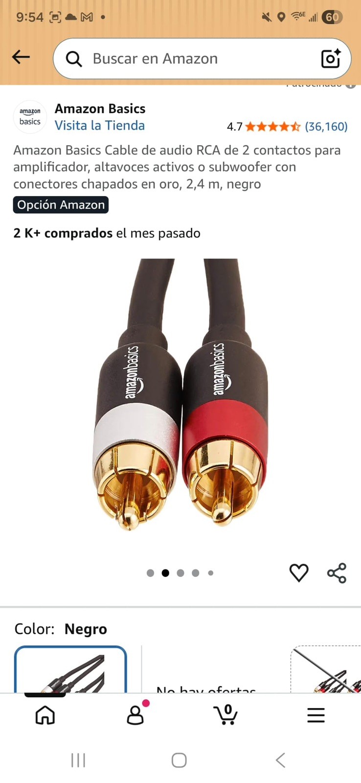 NIB Amazon Basics 2 RCA Audio Cable for Amplifier,Active Speakers 4 Feet, Black
