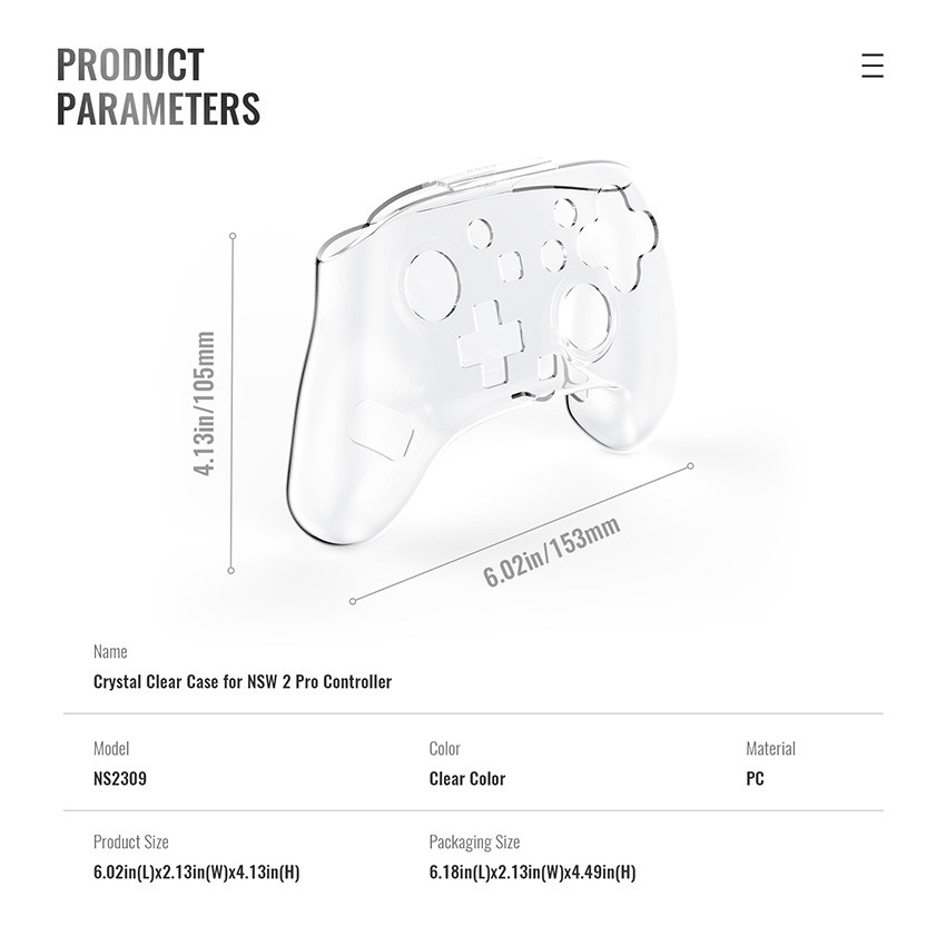 Crystal Clear Case for Switch 2 Pro Game Controller Hard PC Protective Cover