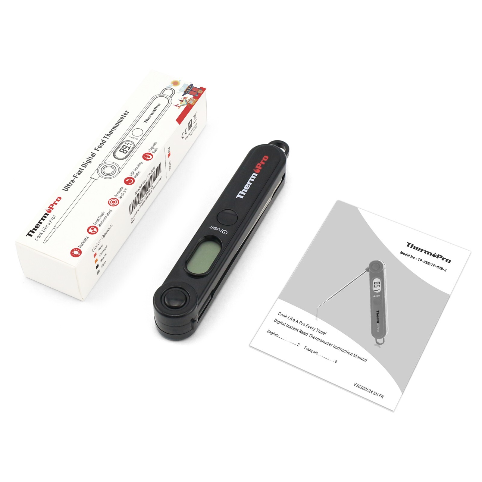 ThermoPro TP03BW Instant Read Digital LCD Magnet Meat Thermometer For BBQ Smoker