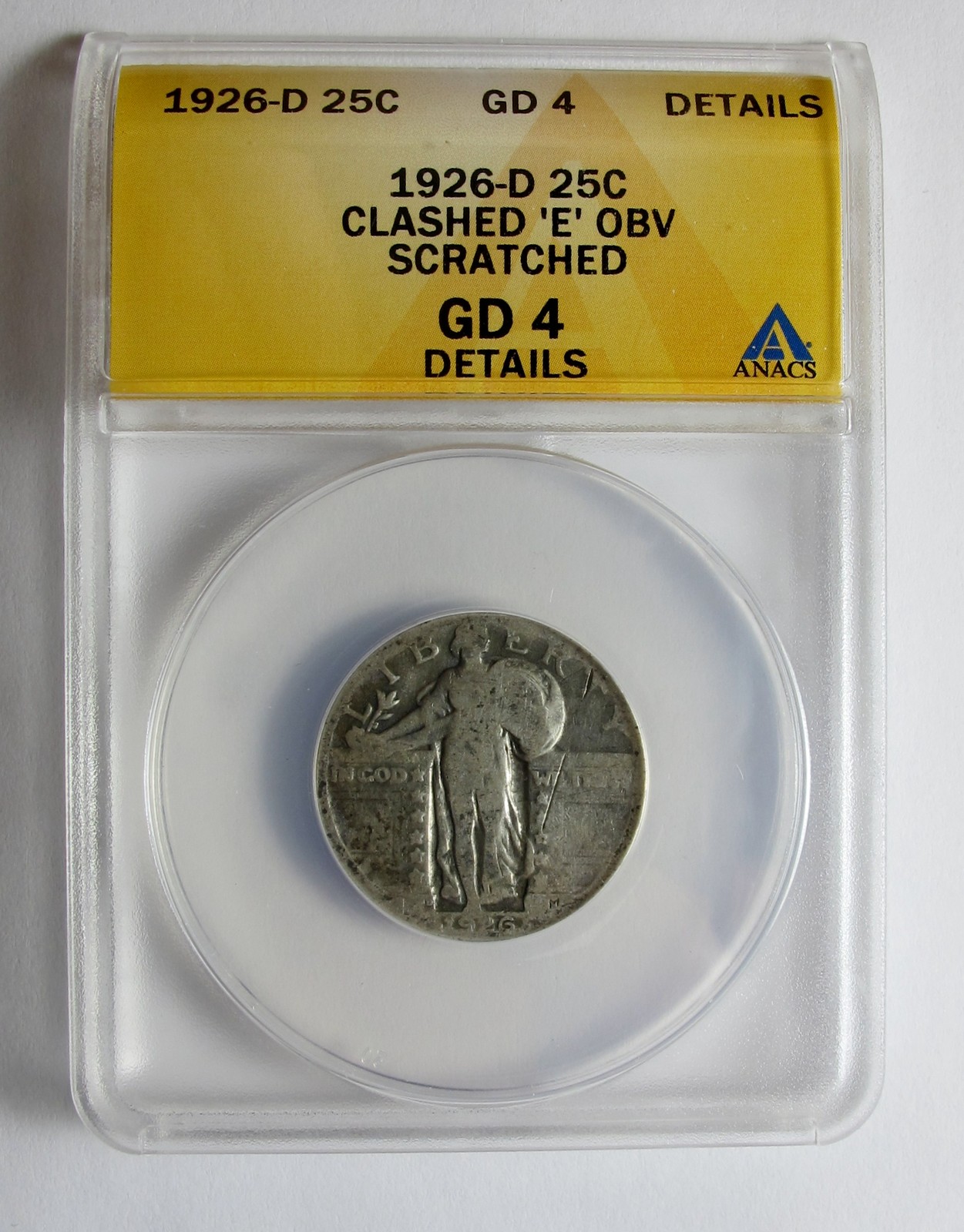 1926 D STANDING LIBERTY QUARTER  DIE CLASHED OBVERSE E ERROR