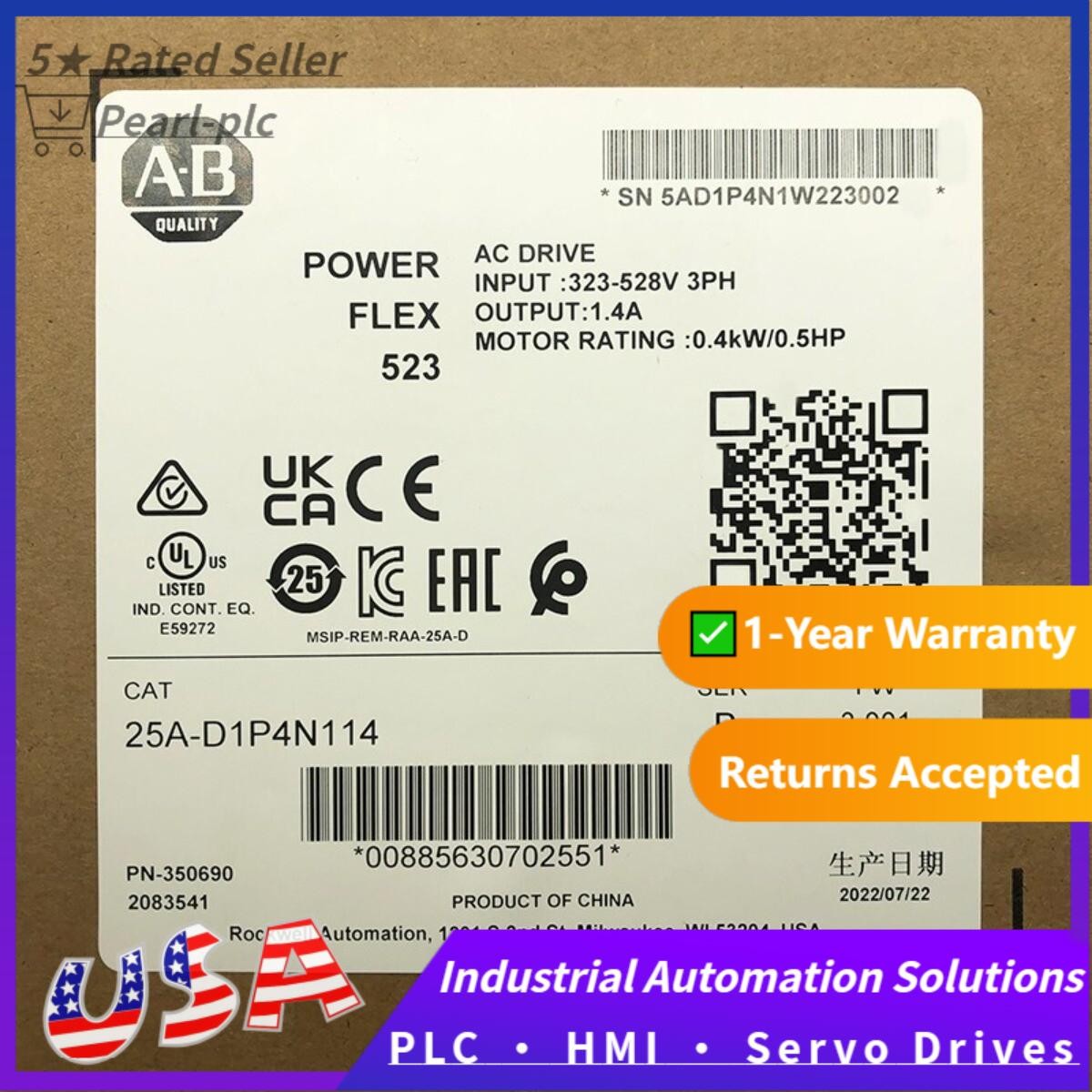Allen-Bradley 25A-D1P4N114 PowerFlex 523 AC Drive NEW Sealed
