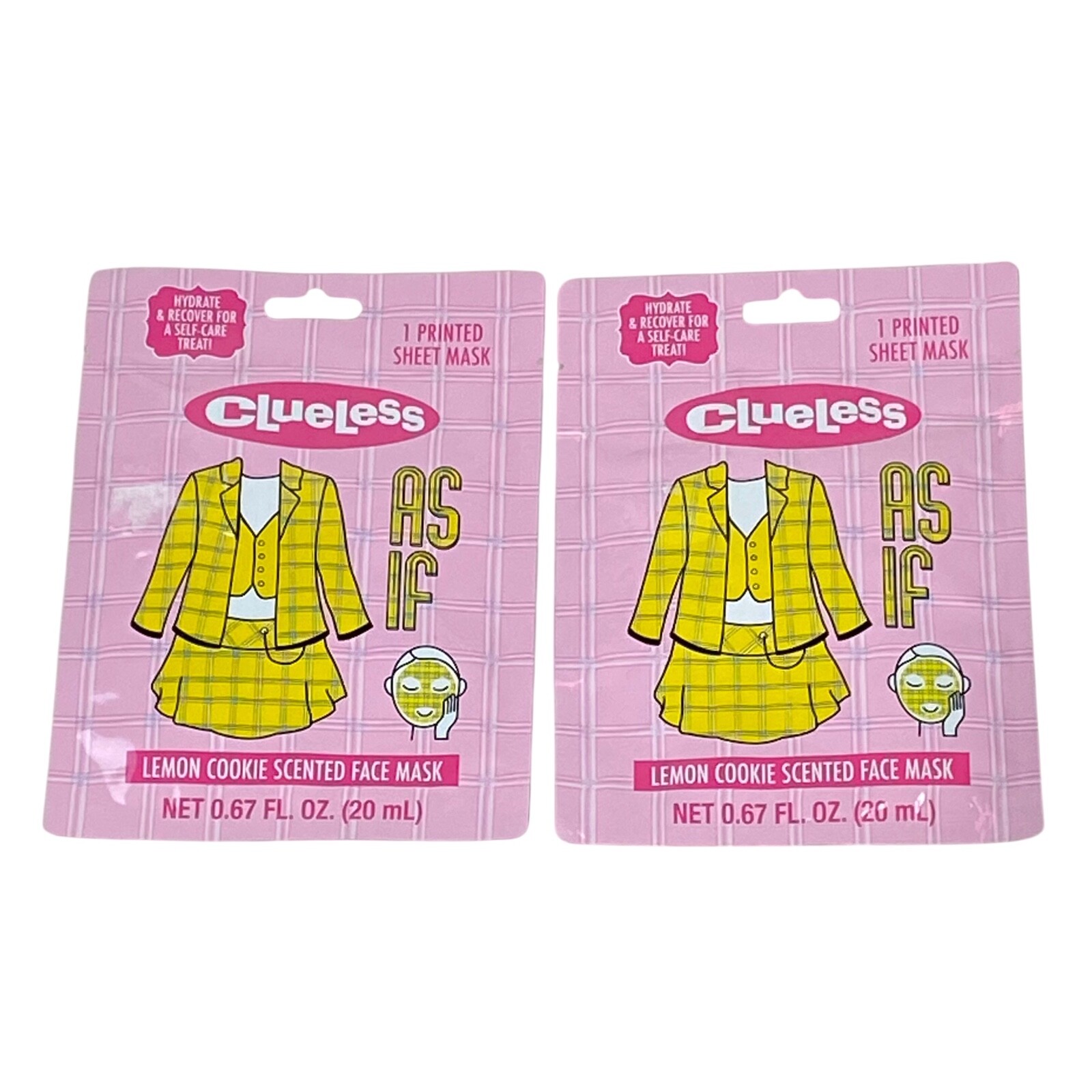 Clueless Self-Care Hydration Face Mask Sheet Lemon Cookie Scented Yellow Plaid