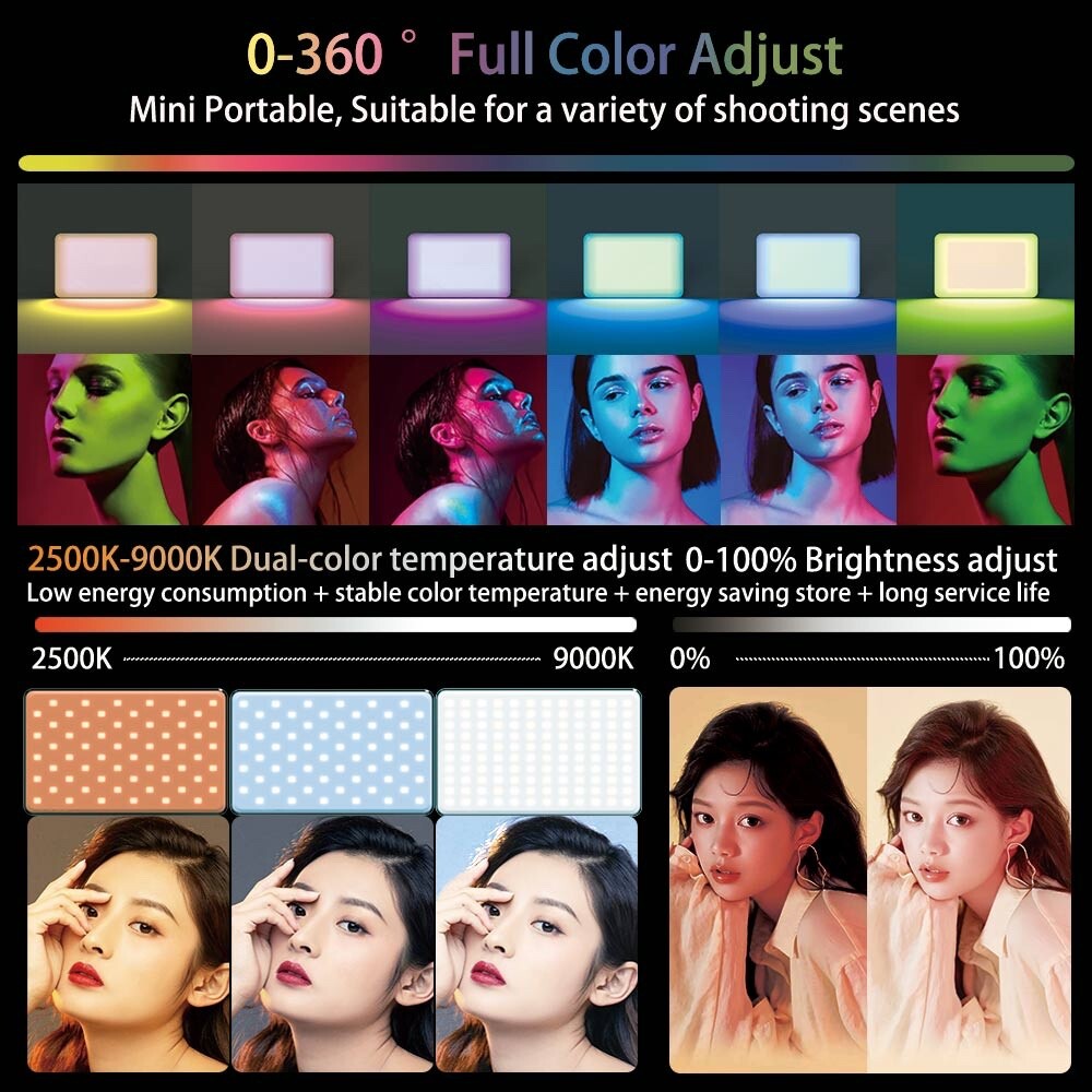 LED Selfie Phone Light, Rechargeable 2500-9000K Clip On Fill Light with Diffuser