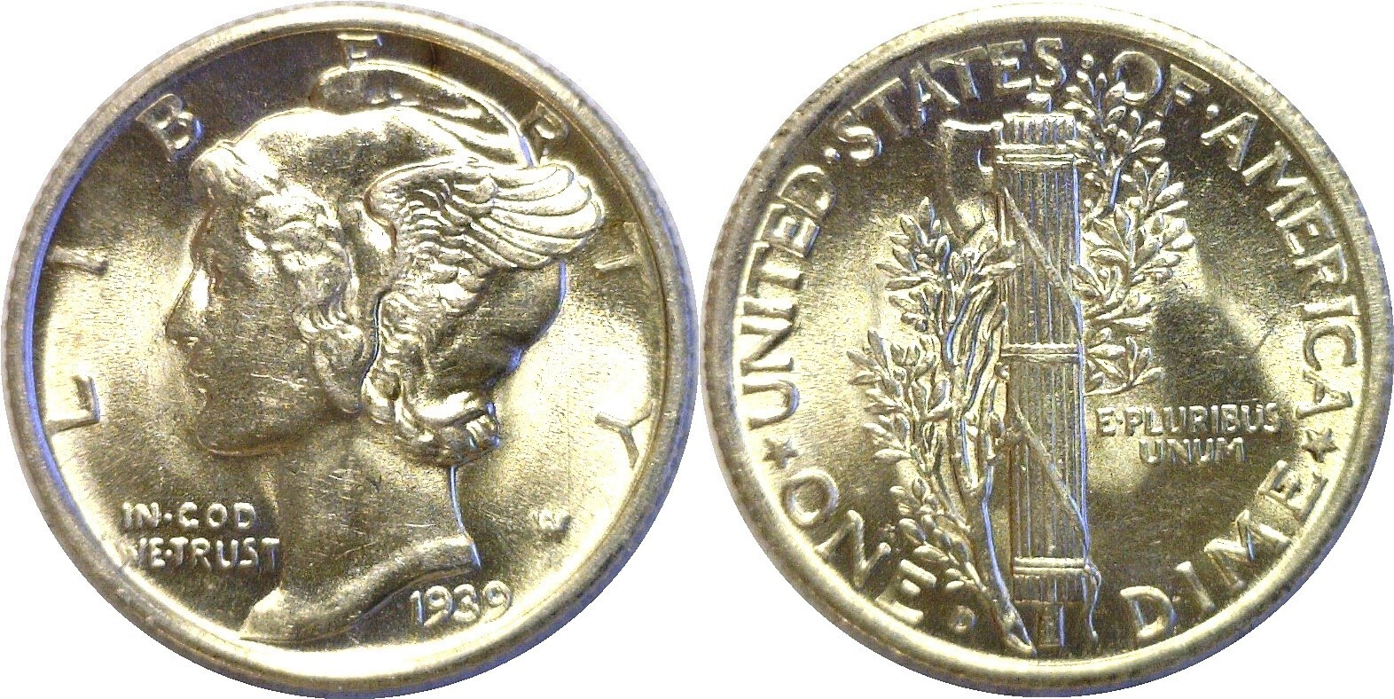 1939-D 10C Mercury Dime Silver Uncirculated