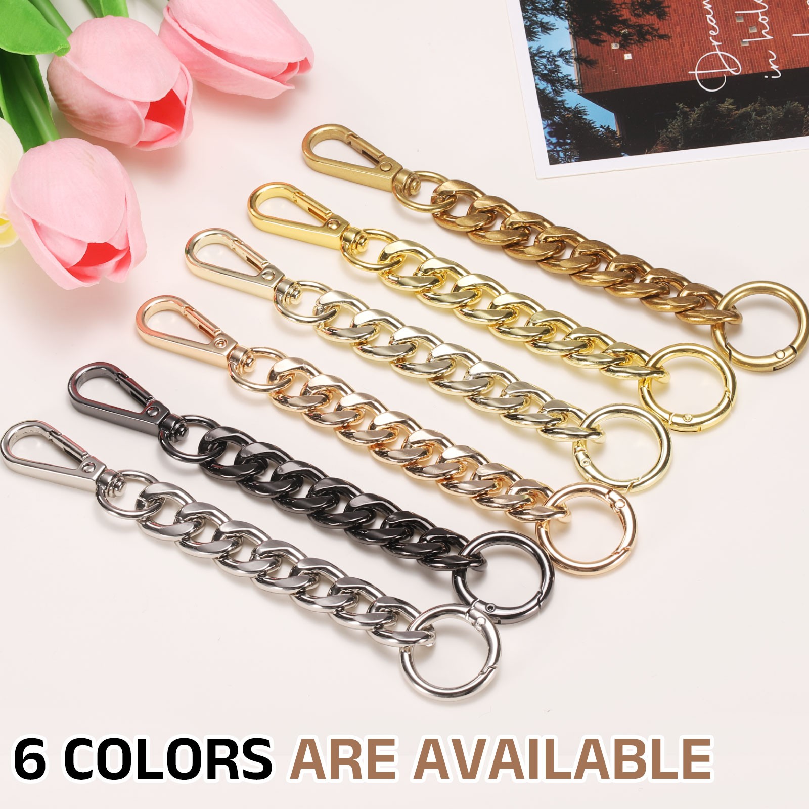 2Pcs Purse Strap Extender 5.9-Inch, Bag Extender Chain Black Grey, 0.6 Width