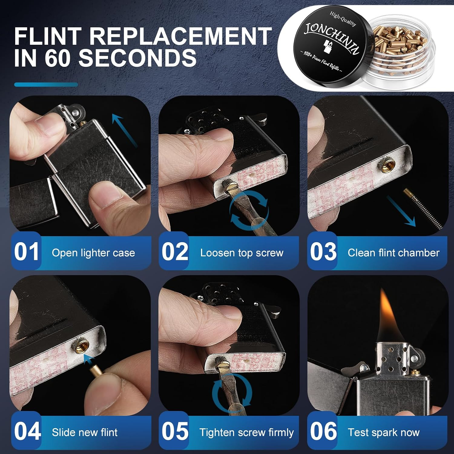 Lighter Flints 100+ Pcs, Premium Flint Replacement Refills, Multi-Brand Compatib