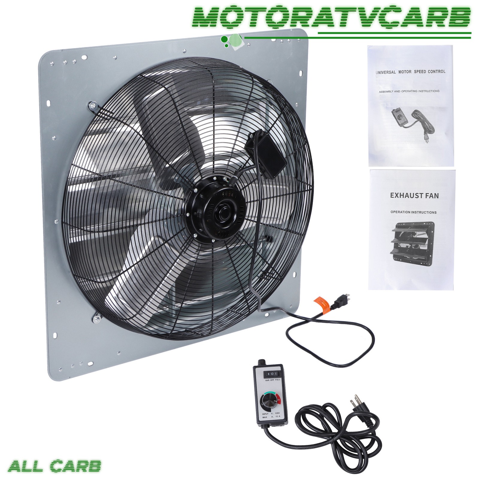 ALL-CARB 24" Shutter Exhaust Fan W/ Speed Controller & 1.65M Power Cord 4120CFM