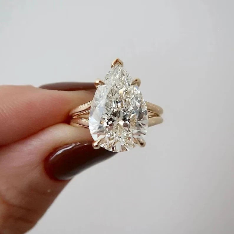 IGI 4.50 Ct Pear EF/VS1 Lab Grown Diamond Solitaire Wedding Ring 14k Yellow Gold