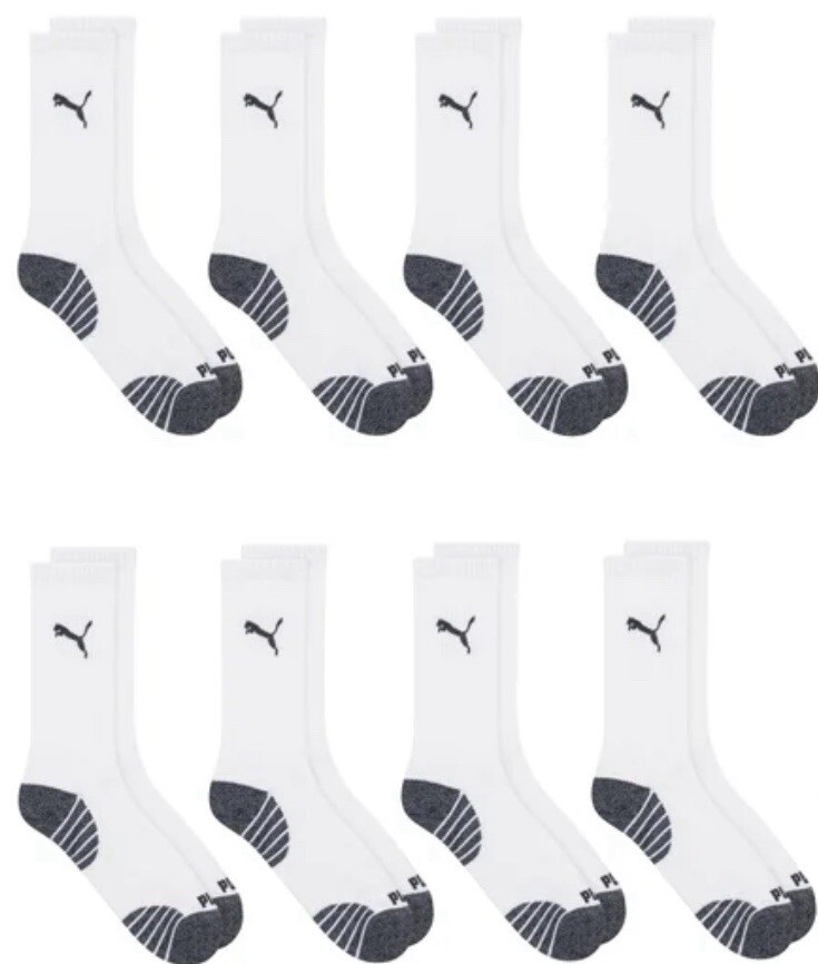 PUMA Men's Crew Sock 16 Pair Total (8) WHITE (3) Gray (5) Black NWT