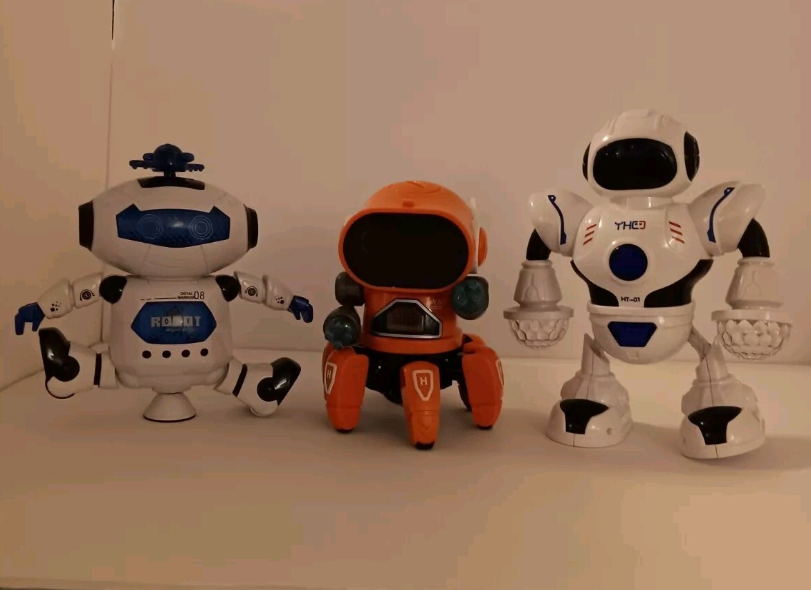 ROBOTS, Lot of 3, 2 White & 1 Orange,  Dance, Light Shows, Move All About, Plays