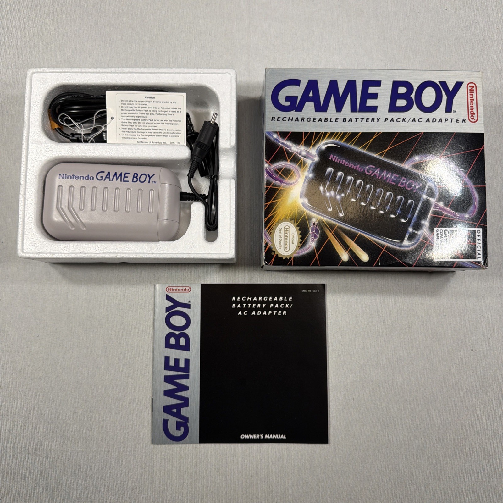 New Open Box 1989 Nintendo Game Boy Rechargeable Battery Pack AC Adapter CIB