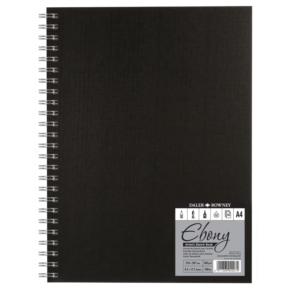 Daler Rowney Ebony Spiral Hardback Sketchbook Portrait A4 160gsm