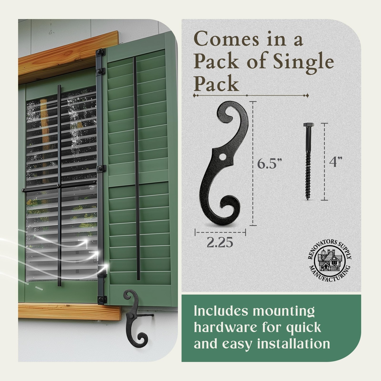 Renovators Supply Cast Iron Shutter Fasteners - Decorative S Style Shutter Do...