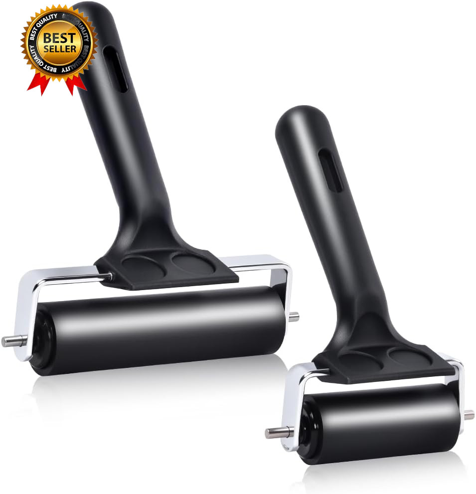 2Pcs Hard Rubber Brayer Rollers (4 Inch and 2.2 Inch) for Printmaking, Ink Print