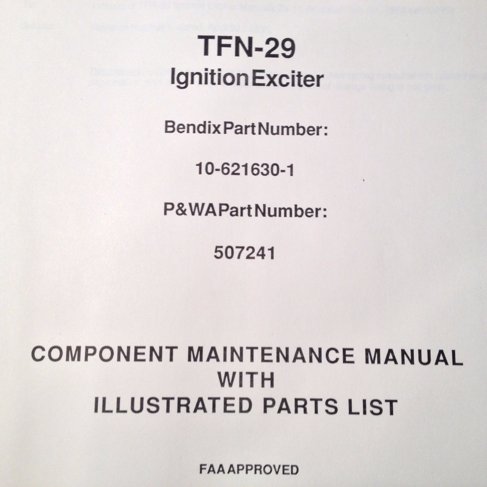 Bendix TFN-29 Ignition Exciter Service/Parts Manual 10-621630-1 , 507241