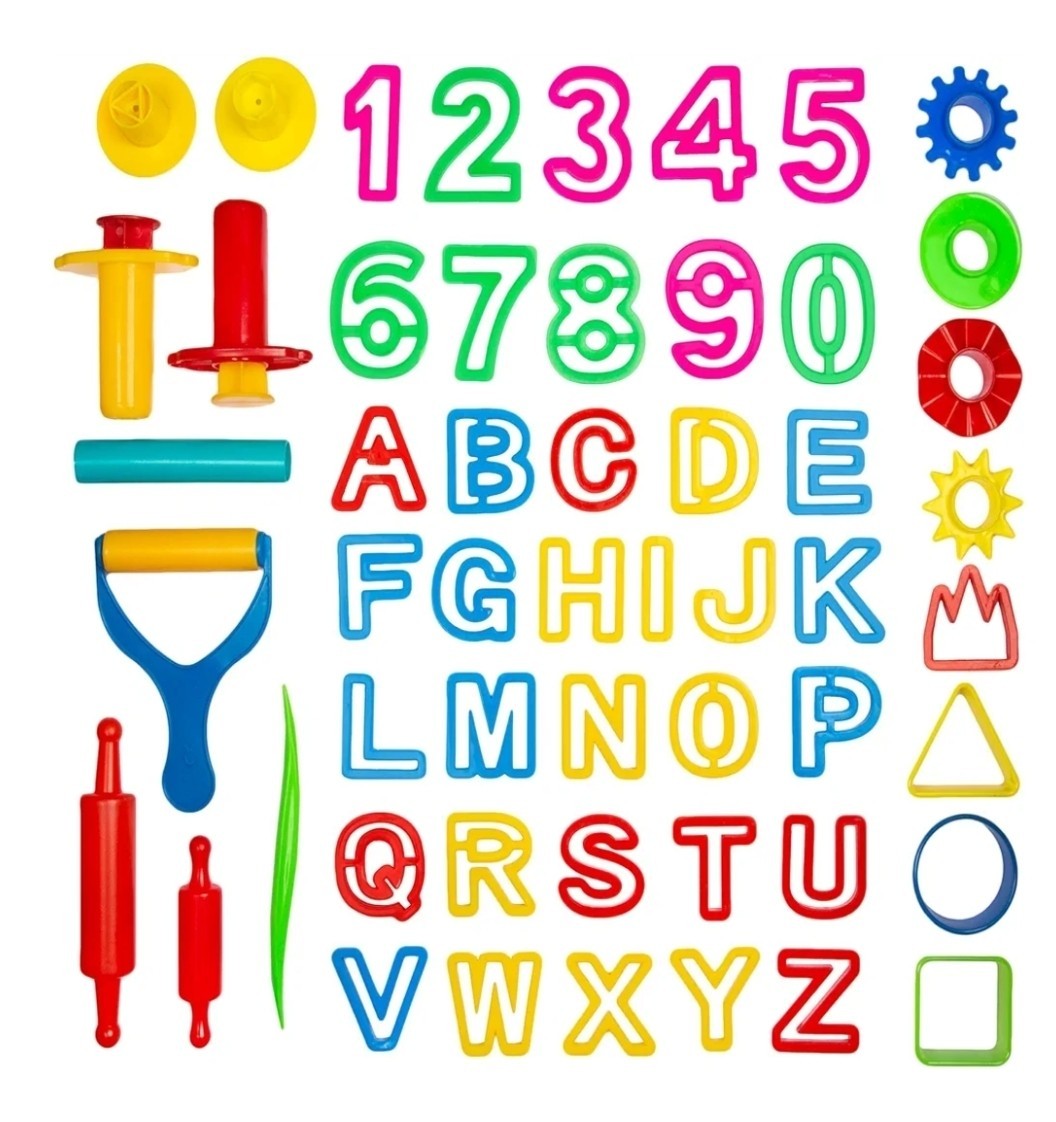 Playdough Tool Set 45 Piece NEW Set Lot Roll Extrude Letters Numbers Toys Clay