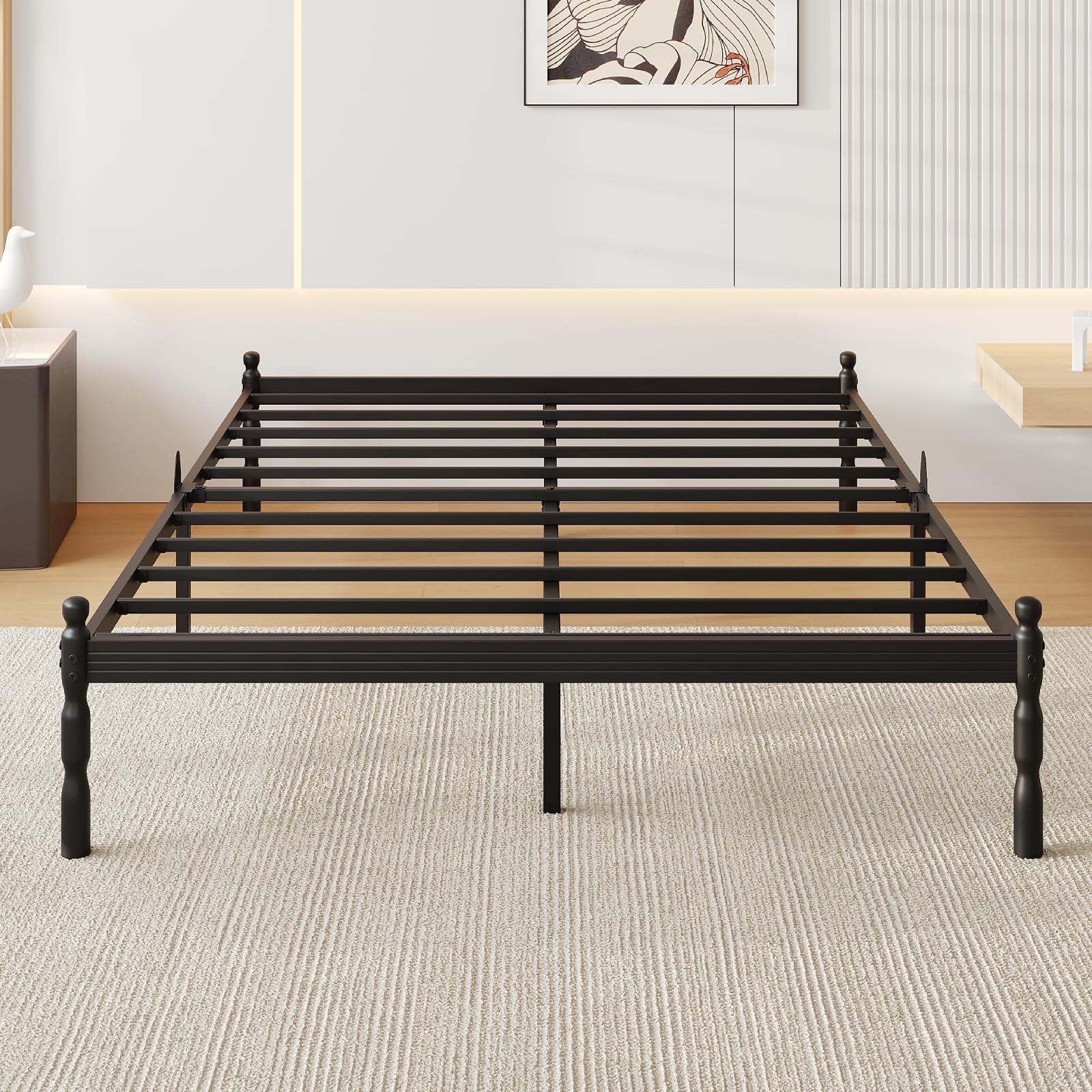 Full Size Metal Bed Frame with Mattress Stoppers, No Box Spring