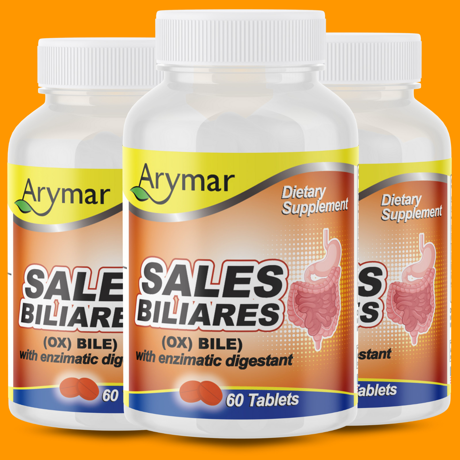 Arymar Sales Biliares Ox Bile & Digestive Enzymes 60 Tablets (3-Pack)