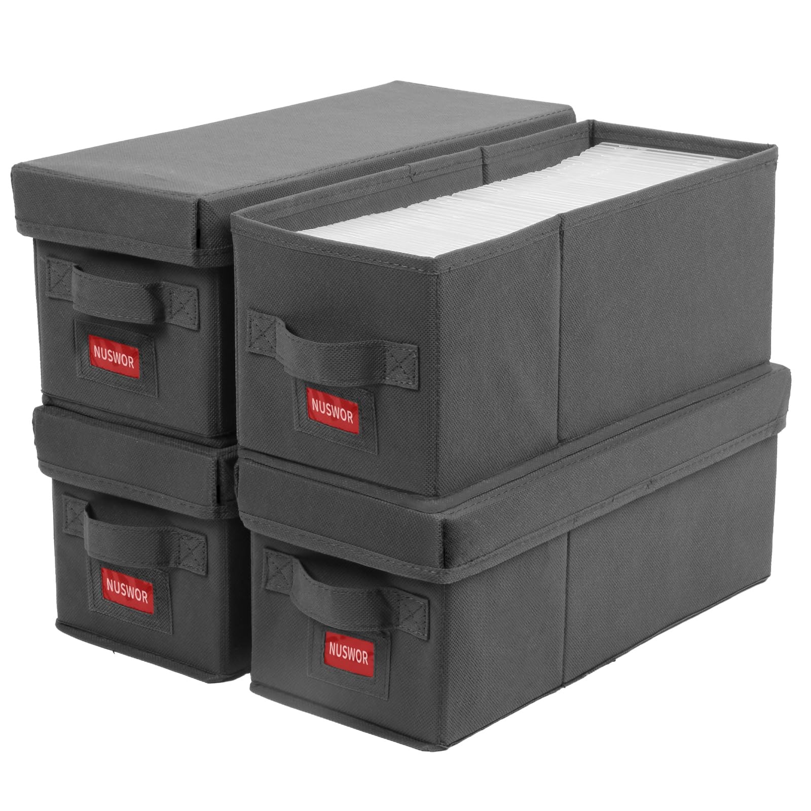 Stackable CD Organizer Box with Lid | 4 Pack | Grey