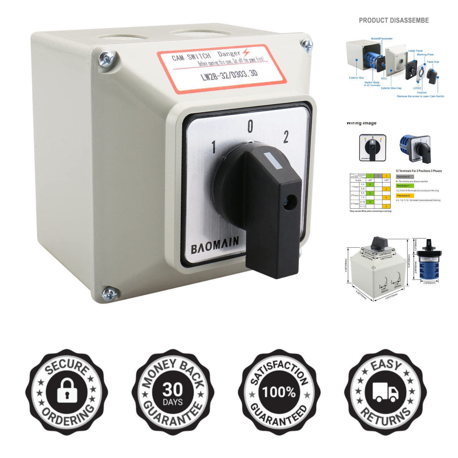 Universal Rotary Changeover Switch with Master Control 660V 32A 12 Terminals