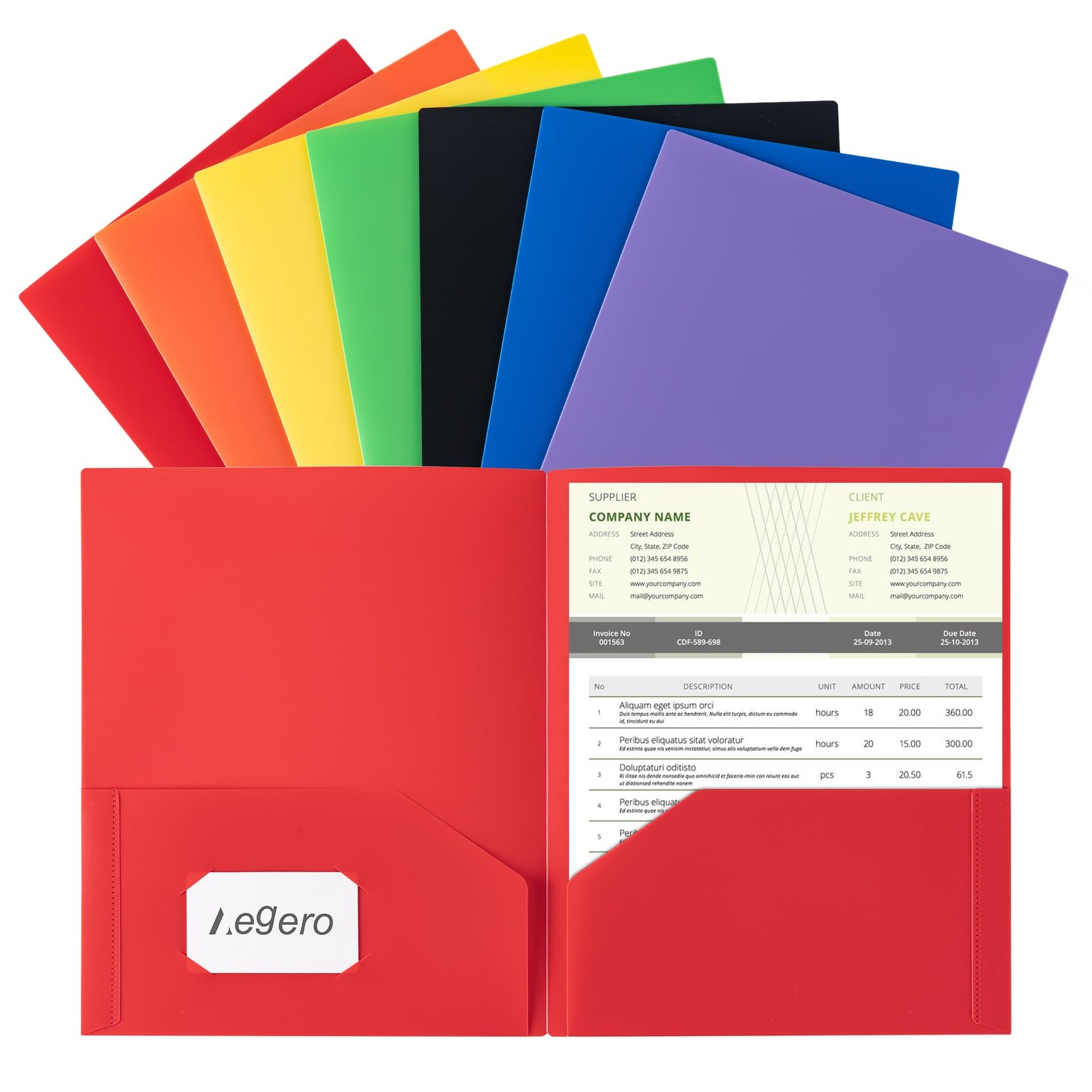 Aegero Plastic Folders with Pockets (7 Pack, Assorted 1 Set（7pack）, Rainbow