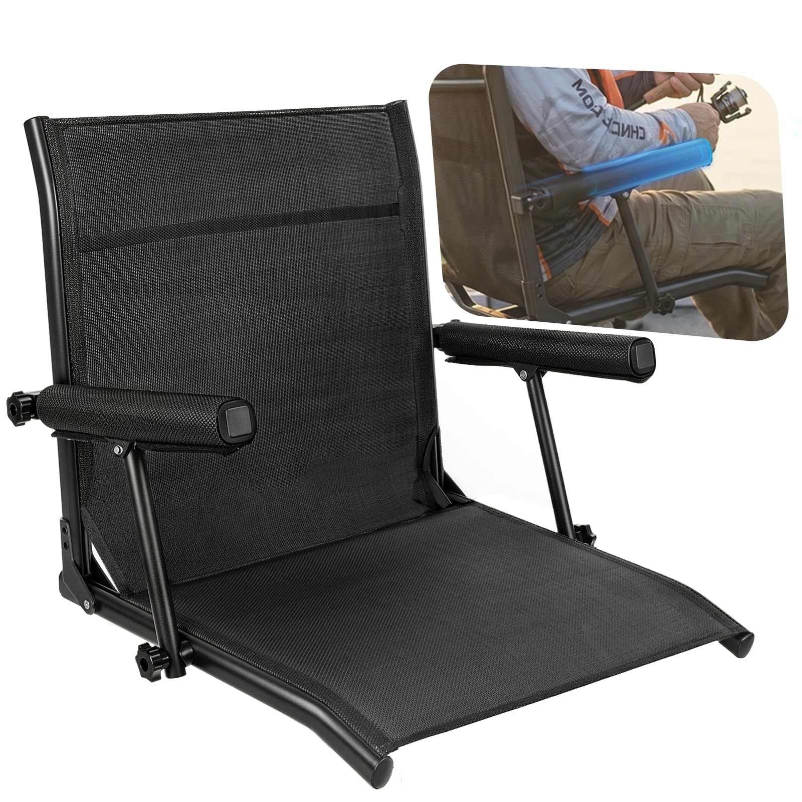 Mesh Fishing Boat Seat, Upgraded Armrest, Breathable Wearproof Mesh Fabric, w...