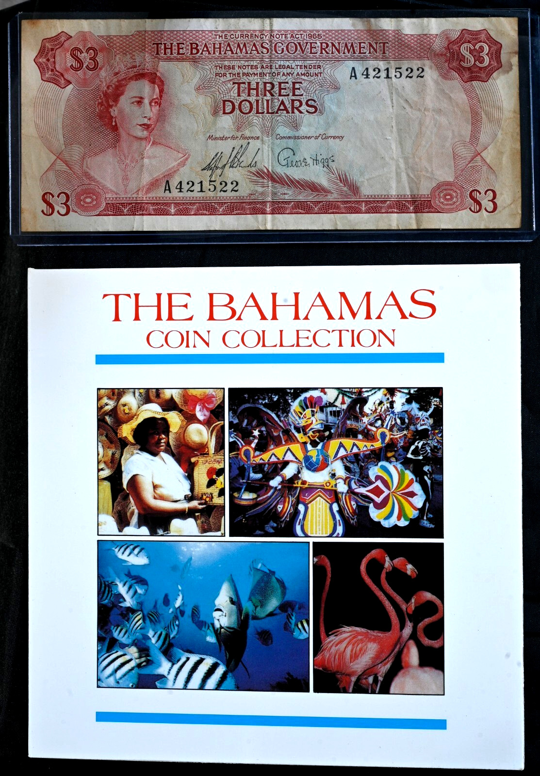1965 The Bahamas Government Three Dollars $3 Bank Note + 5 Coin Set FREE S/H