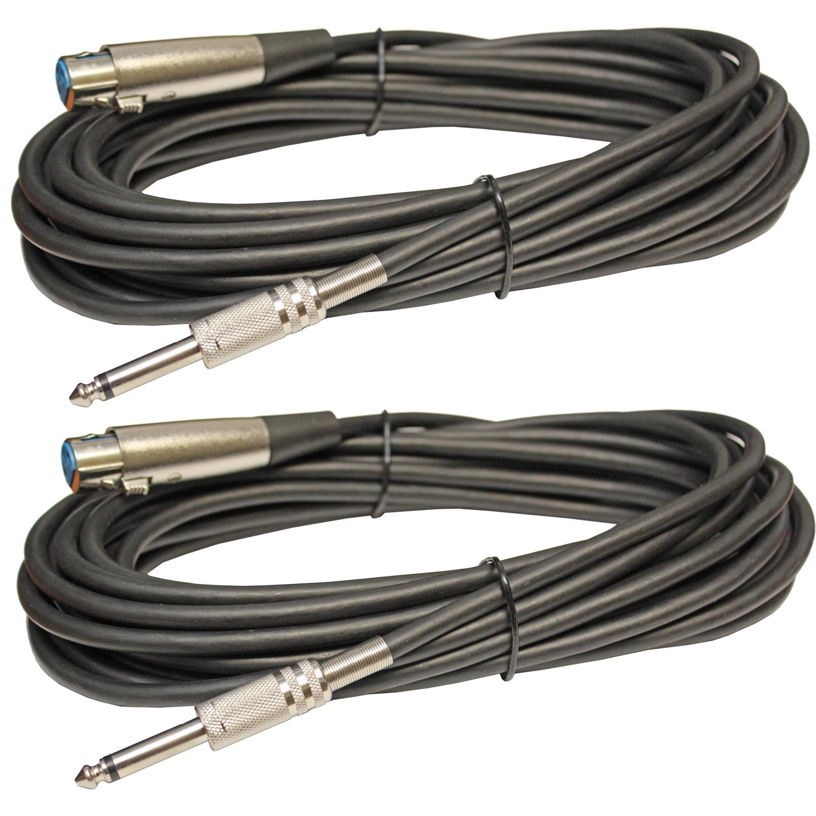 2 PACK 3-PIN XLR FEMALE to 1/4 MALE TS mono MIC MICROPHONE cable cord 15 ft foot