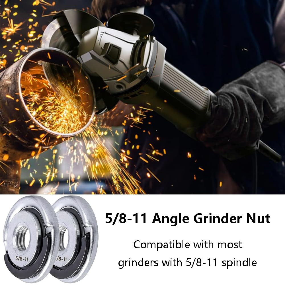 2Pcs Angle Grinder Flange Nuts with 5/8-11 Inch Thread, Quick Change Grinder Fla