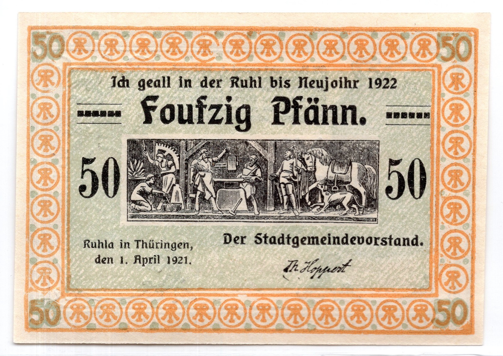 1921 Germany Ruhl Notgeld 50 Pfennig Note (2345)