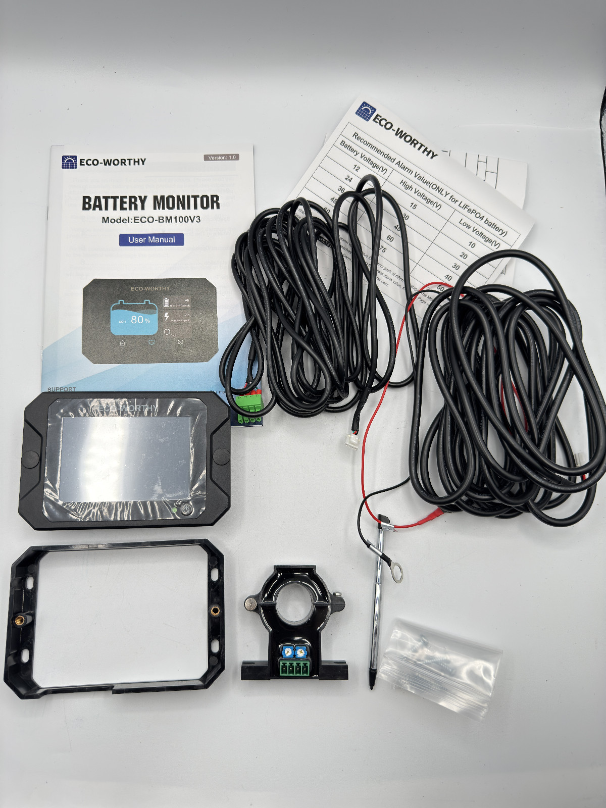 ECO-WORTHY 300A Battery Monitor Hall Sensor 9-80V For LiFePO4/AGM/Gel Battery